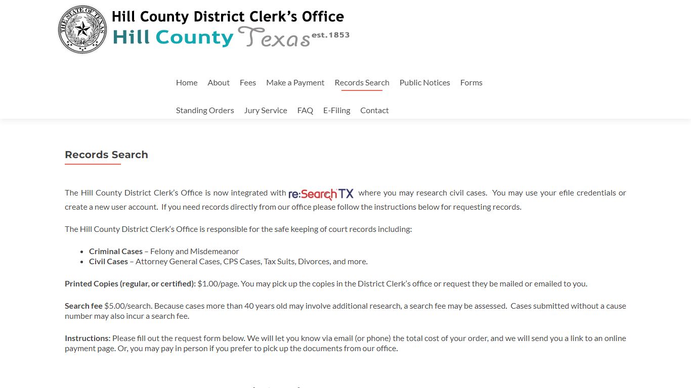 Records Search – Hill County District Clerk's Office